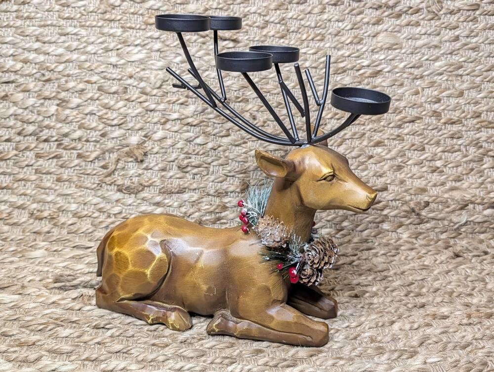 Rustic Tealight Candle Christmas Reindeer Metal Antlers 10.5" Holiday Decor